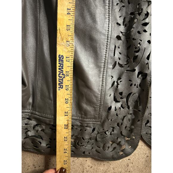 Pamela McCoy Pewter Leather Jacket 2X Lightweight Metallic Moto Style - Picture 7 of 8